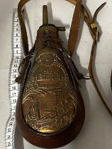 A large antique copper & brass black powder flask