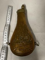 An Italian made American civil war style copper & brass black powder flask