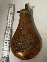 A antique copper & brass black powder flask