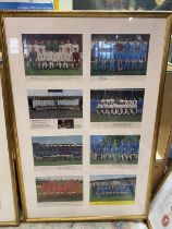 A large framed collage of football teams from the 1960's/70's. 115cm x 75cm No shipping