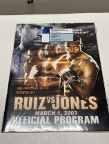 A Ruiz VS Jones official programme signed by Ruiz and Roy Jones Jr