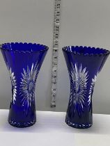 A pair of Bristol blue Bohemian vases 25cm tall