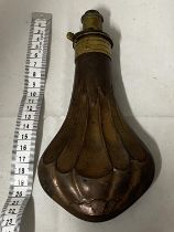 A antique copper & brass black powder flask