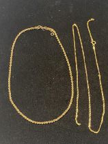 Two 9ct yellow gold chains. (one broken) Total weight 12.09 grams.