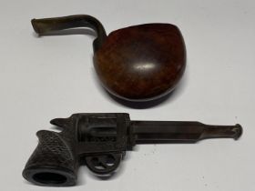 Two novelty antique pipes one in the form of a pistol