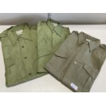 Three 1950s army issue officers jungle shirts two by J G Plumb and one Van Heusen