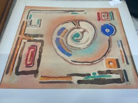 A Dominic Fels abstract surrealist oil and watercolour