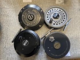 Four assorted fly fishing reels