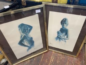 Two vintage semi nude prints, shipping unavailable