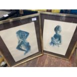 Two vintage semi nude prints, shipping unavailable