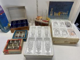 A large selection of assorted vintage and crystal glass ware, some with boxes, shipping unavailable