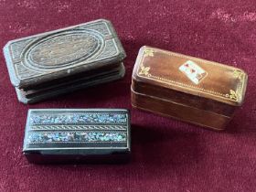 Three assorted vintage boxes including leather playing card case