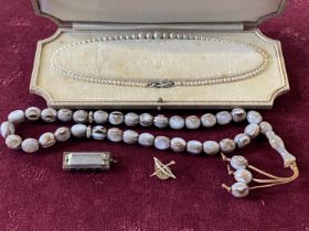 A vintage simulated pearl necklace, set of 1930 style glass beaded necklace and two other