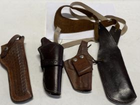 A selection of assorted leather pistol and hunting knife holders/sheaths
