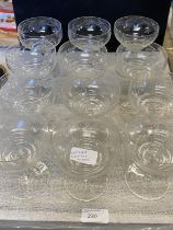 Twelve etched Martini glasses, shipping unavailable