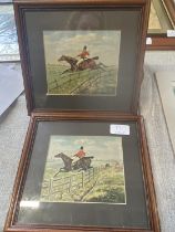 A pair of oil on boards depicting hunting scenes signed Marius Mierzejewski, 24x22cm