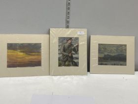 A George Anderson Short 'Fisherman' and two other watercolours all signed