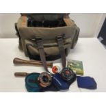 A fishing bag and fly fishing accessories