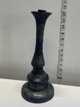 A Chinese cloisonné and bronze 18th century candlestick (has repair) h30cm