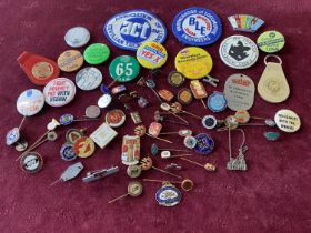 A job lot of assorted vintage badges including trade union and mining strike badges etc