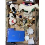 A box full of assorted collectables including a good selection of Wade Whimsies. Shipping
