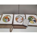 Three Wedgwood for Clarice Cliff, collectors plates with COA (one plate a/f)