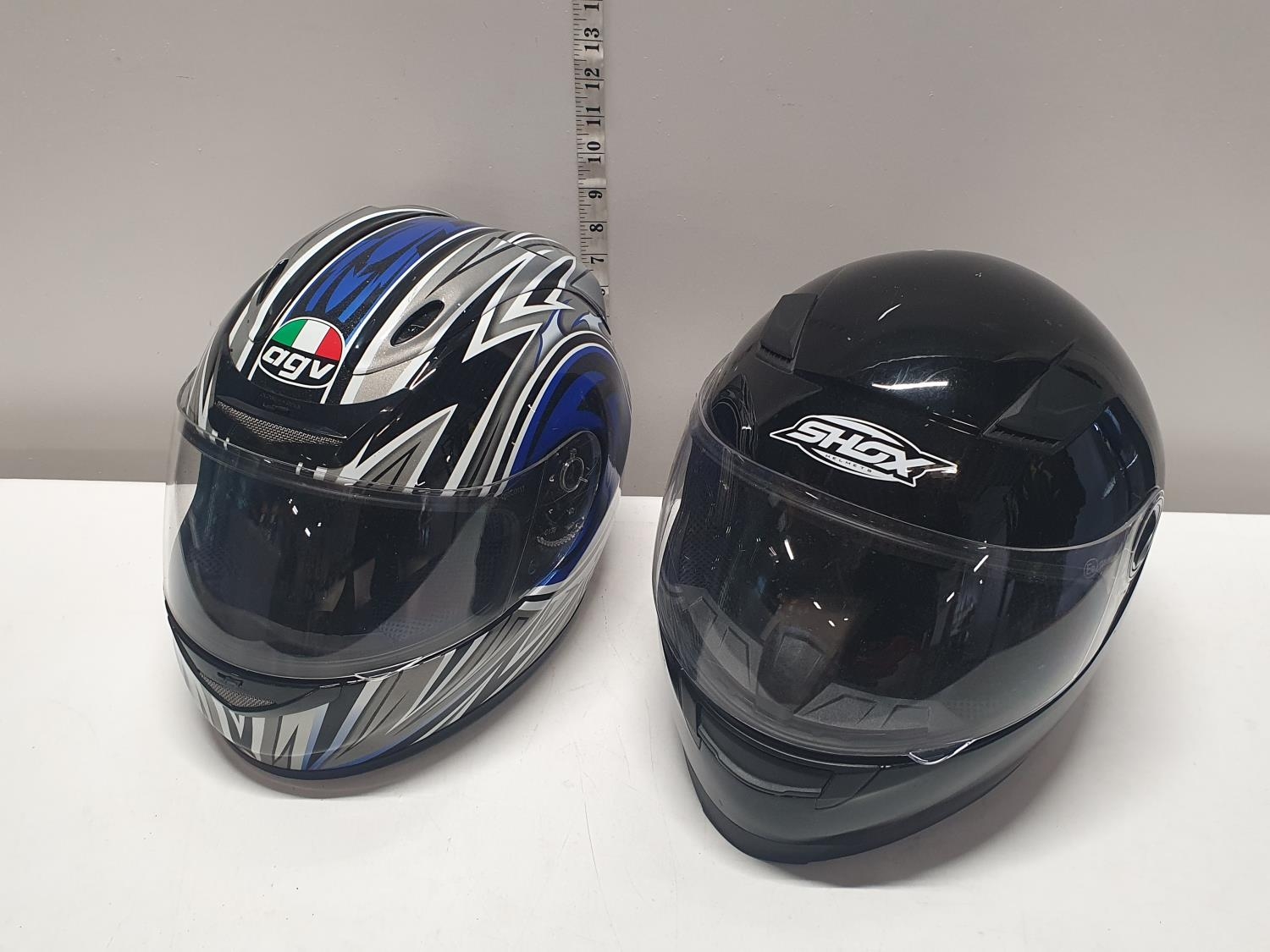 Two crash helmets, shipping unavailable