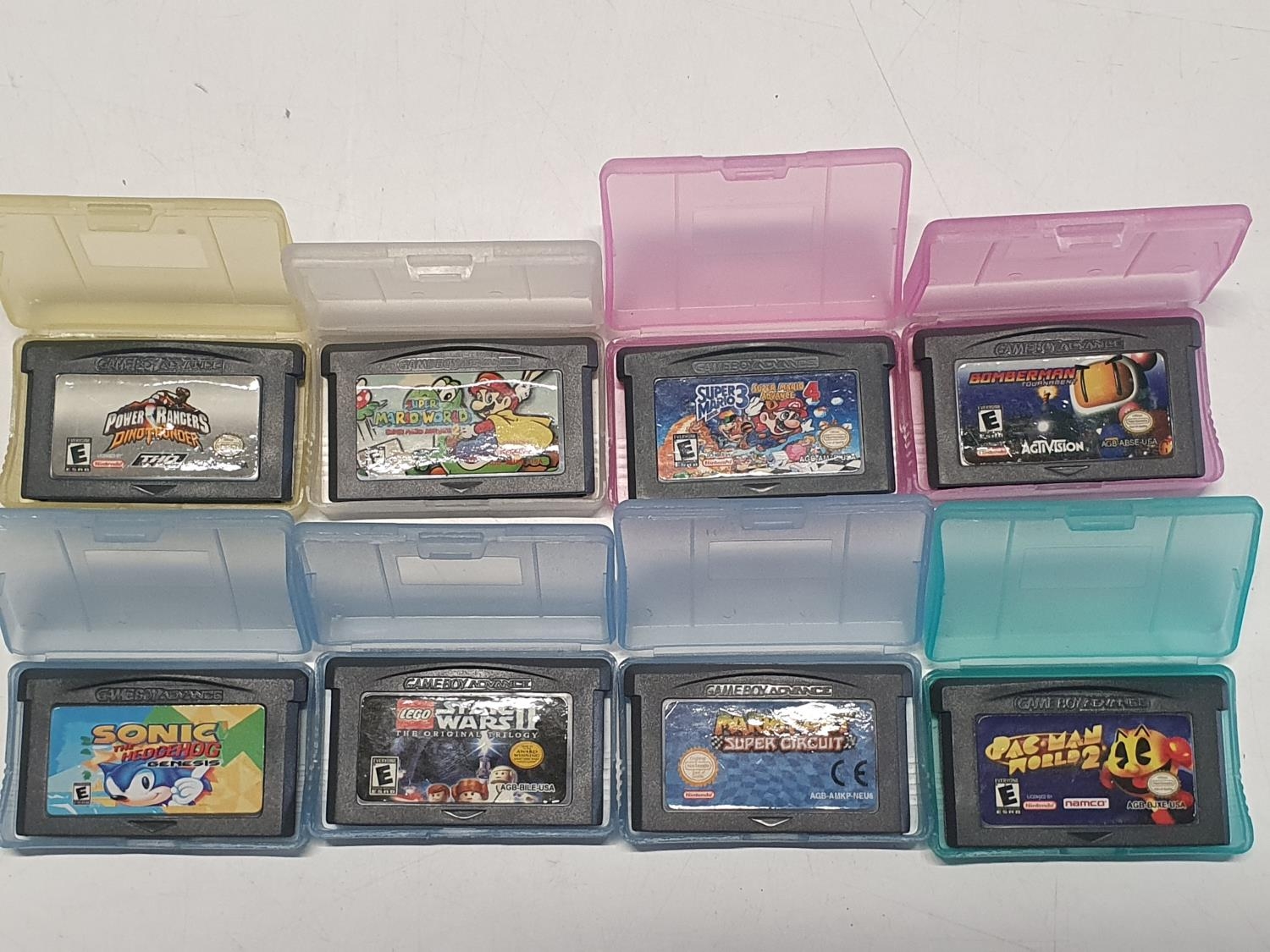 A selection of classsic Nintendo Gameboy advanced games including Mario, Sonic, Pacman etc
