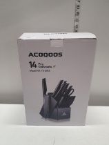 A boxed Acoqoos 14 piece knife set (unchecked). U.k post only