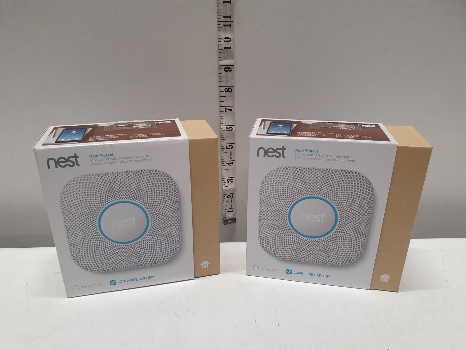 Two boxed nest smoke and carbon monoxide alarms (untested)