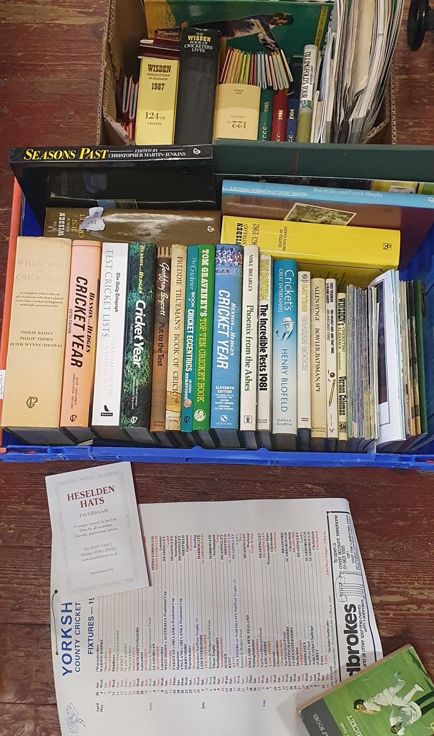 A job lot of cricket books and other ephemera, shipping unavailable