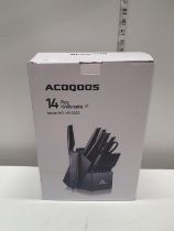 A boxed Acoqoos 14 piece knife set (unchecked). U.k post only