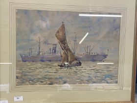 A J H Jerram 19th century watercolour depicting a coastal scene 55x53cm. Shipping unavailable