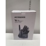 A boxed Acoqoos 14 piece knife set (unchecked). U.k post only