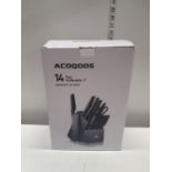 A boxed Acoqoos 14 piece knife set (unchecked). U.k post only