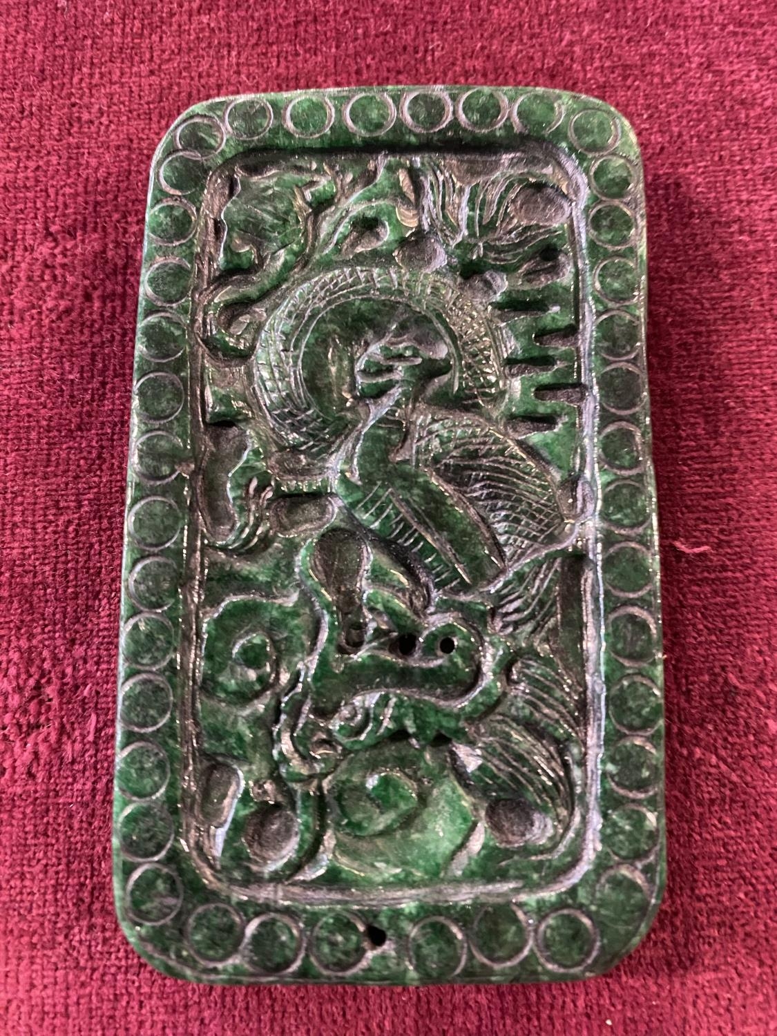 A 18th century Chinese Jade plaque of a dragon on one side and phoenix on the other - Image 2 of 2