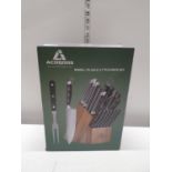 A boxed Acoqoos 17 piece knife set (unchecked). Shipping unavailable