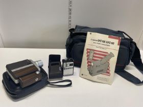 A vintage canon video camcorder and two other vintage cameras (untested)