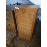 An antique oak roll front Tambour cabinet with key, lock in working order. 115x48x38, shipping