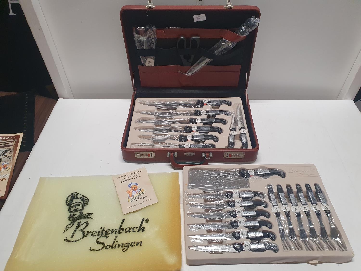 A cased set of Breitenbash Solingen chefs knives, UK post only