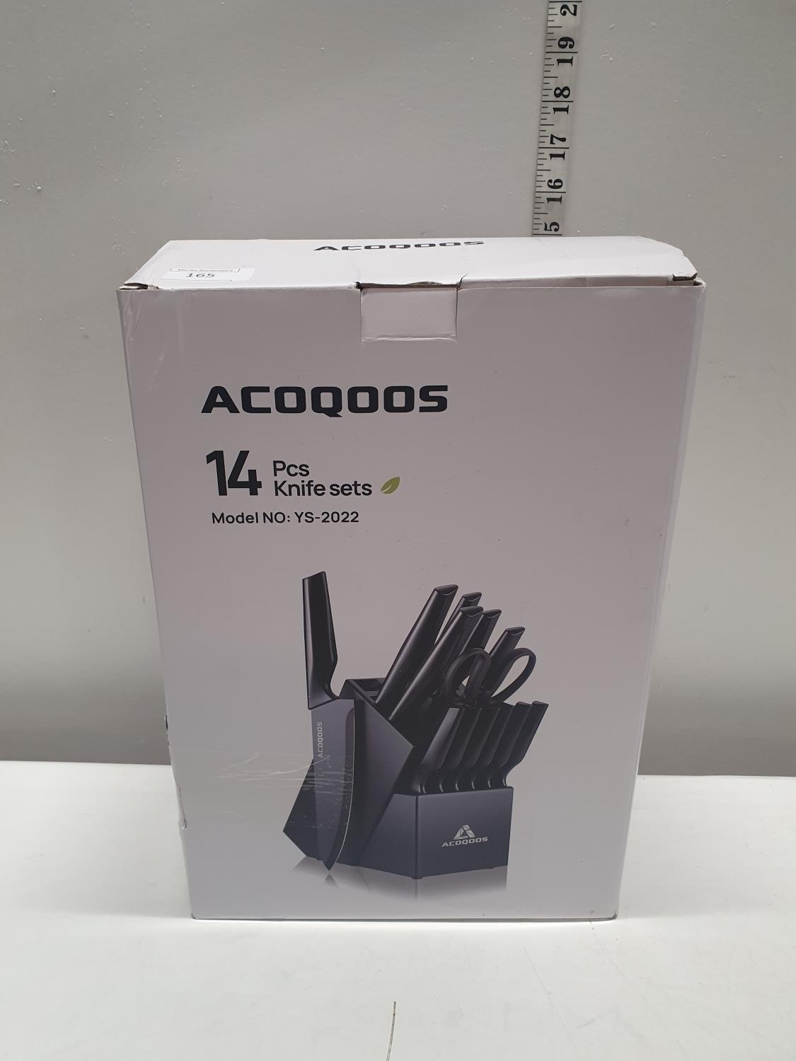 A boxed Acoqoos 14 piece knife set (unchecked). U.k post only