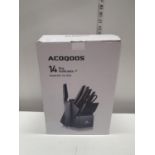 A boxed Acoqoos 14 piece knife set (unchecked). U.k post only