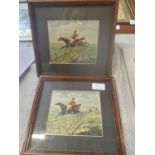 A pair of oil on boards depicting hunting scenes signed Marius Mierzejewski, 24x22cm