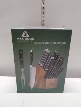 A boxed Acoqoos 17 piece knife set (unchecked). Shipping unavailable