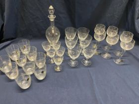 A large selection of handmade MCG etched glassware including decanter, wine glasses etc, shipping