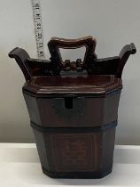 A antique Chinese lidded wooden box with bronze detailing a/f