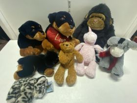 A selection of soft toys including Keel.