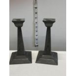 Two Art Deco pewter candlesticks