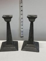 Two Art Deco pewter candlesticks