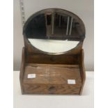 A vintage wooden hanging cabinet with bevelled edge mirror, 40x32cm shipping unavailable